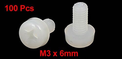 M3 x 6mm Nylon Phillips Drive Fully Thread Pan Head Machine Screws 100PCS