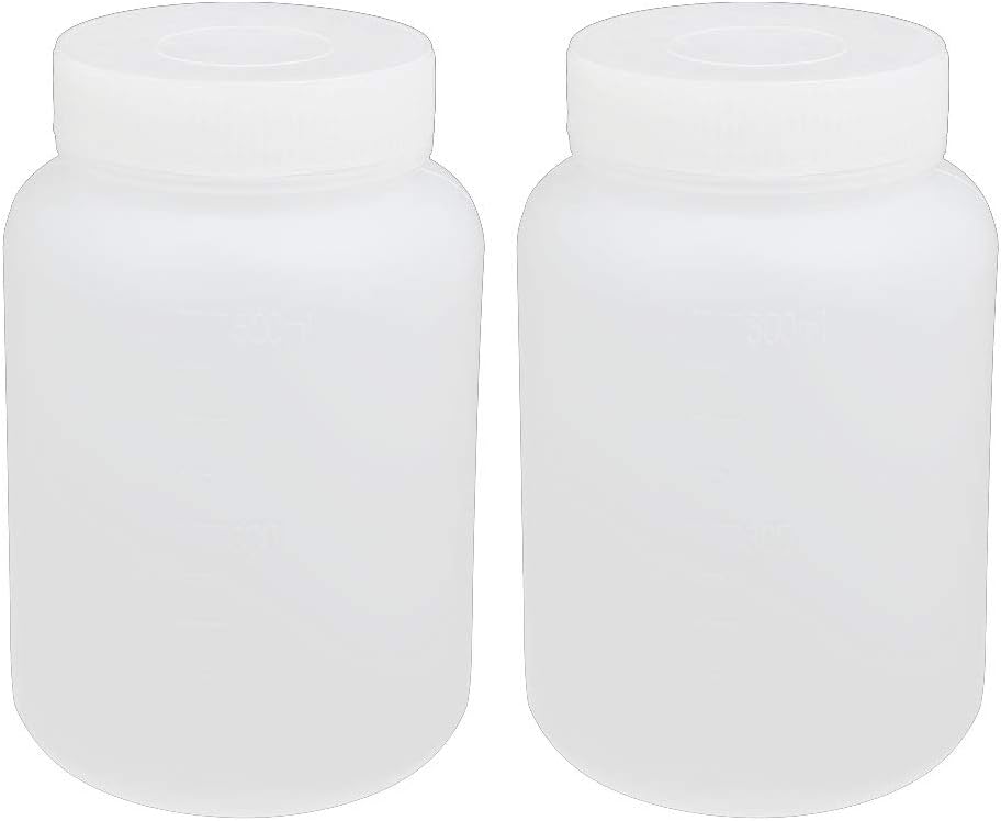 500ml PE Plastic Screw Cap Wide Mouth Cylinder Reagent Storage Bottle White 2pcs