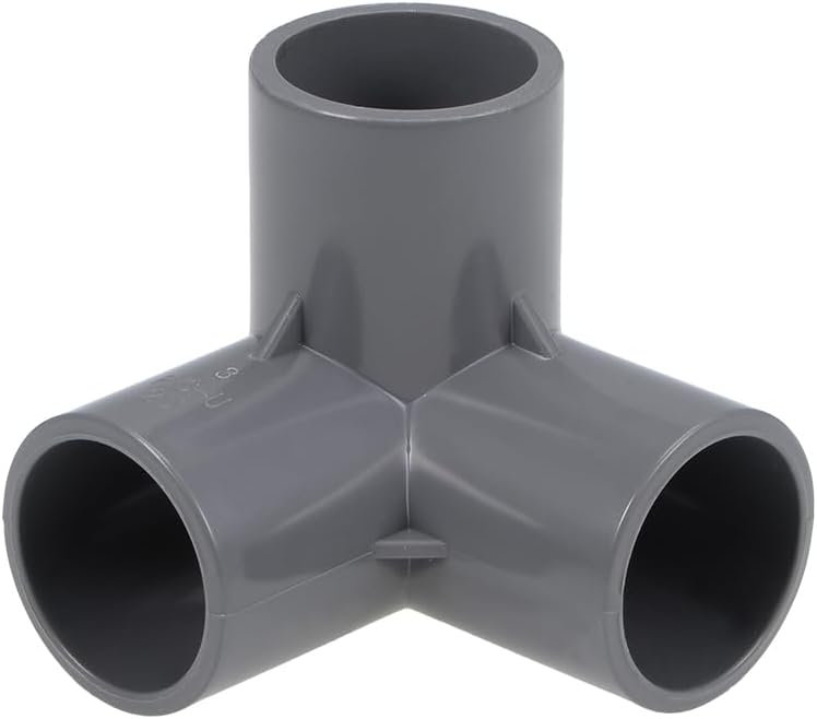 3-Way Elbow PVC Pipe Fitting Furniture Grade 25mm Size Tee Corner Fittings Gray 2Pcs