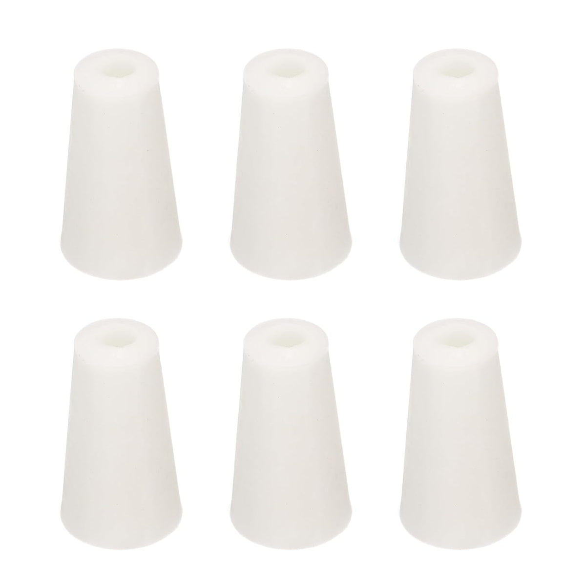 Tapered Shaped Silicone Stoppers 11 to 15mm, 6 Pcs White Tapered Lab Seal Plugs with Hole for Sealing, Test Tubes, Flasks