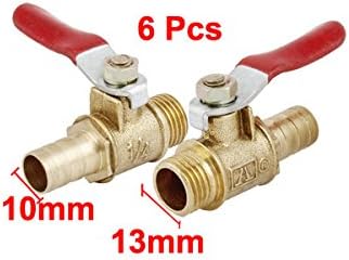 6pcs Brass Ball Valve 10mm Hose Barb x 1/4PT Male Thread Pipe Fitting