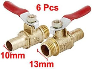 6pcs Brass Ball Valve 10mm Hose Barb x 1/4PT Male Thread Pipe Fitting