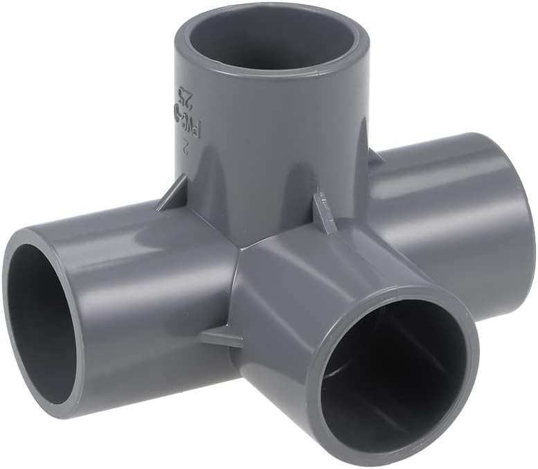 4-Way Elbow PVC Pipe Fitting Furniture Grade 25mm Size Tee Corner Fittings Gray 5Pcs
