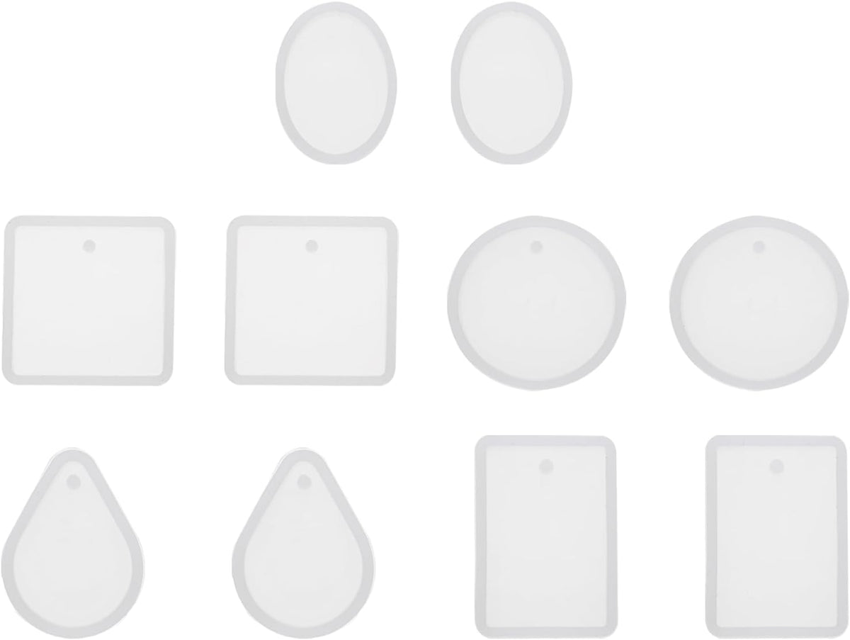 10 Pcs Mixed Shape Resin Moulds, Silicone Epoxy Mould Kit with Hole for Pendant Keychains Ornament Jewelry Resin Art Crafts Making DIY Crafts, Pink