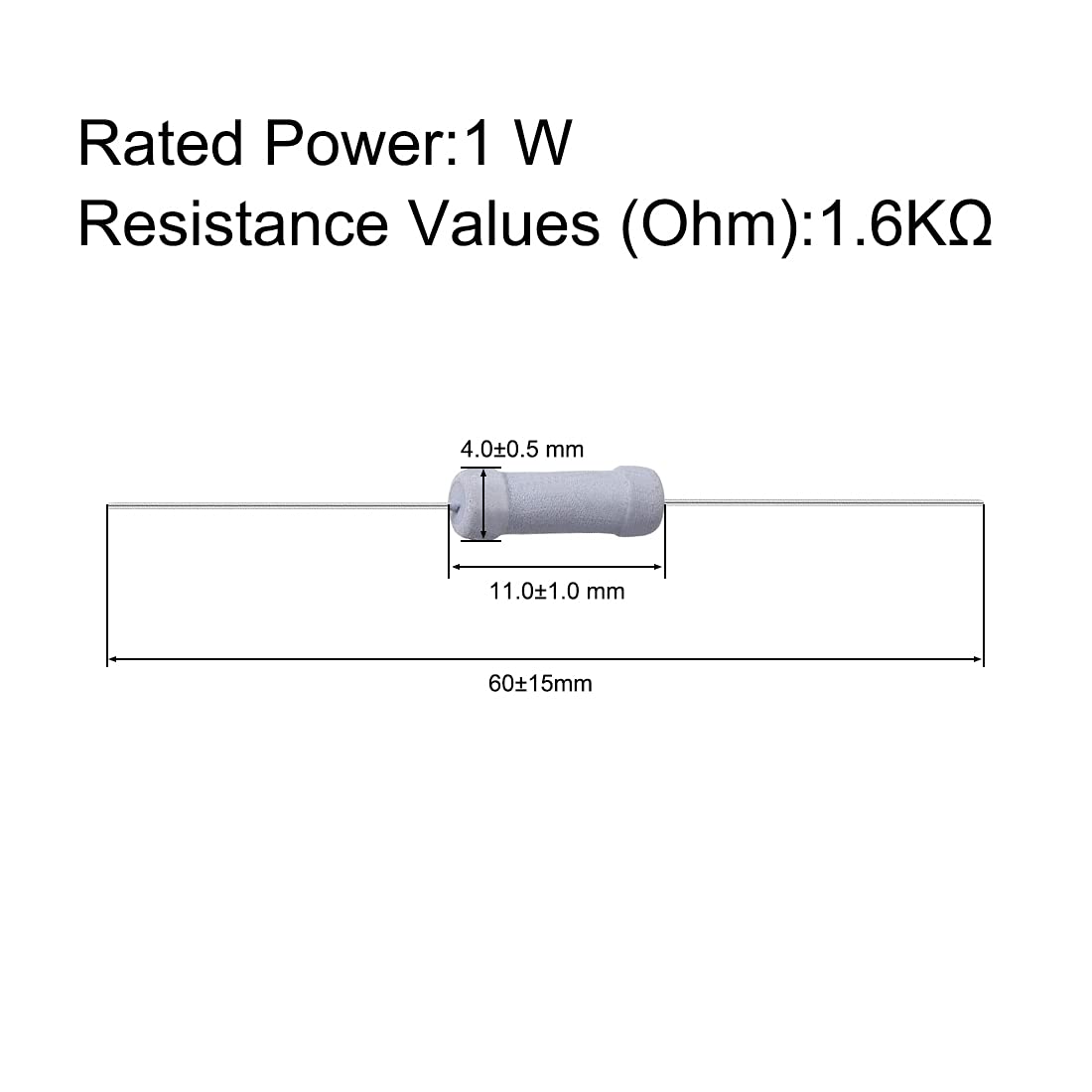 100Pcs 1.6K Ohm Resistor, 1W 5% Tolerance Metal Oxide Film Resistors, Axial Lead, Flame Proof for DIY Electronic Projects and Experiments
