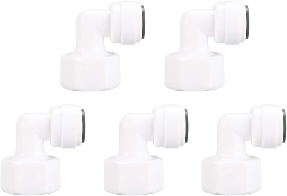 1/2 Inch BSP Female to 3/8 Inch OD Elbow Quick Connect Water Purifiers Tube Fittings Push in to Connector Filter Tubing Hose Pipe Joint for RO Reverse Osmosis System 5pcs