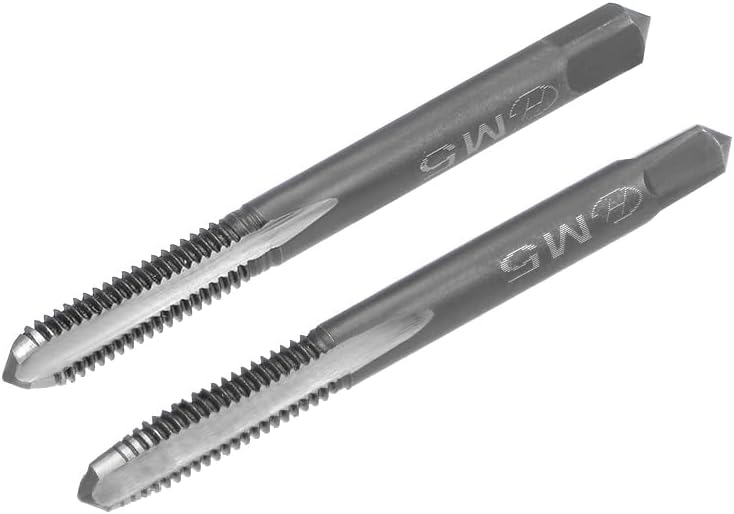 Metric Hand Tap M5 Thread 0.8 Pitch 3 Straight Flutes H2 Alloy Tool Steel Bottom & Taper Screw Tap Set Tapping Tools for Repairing 1 Pair