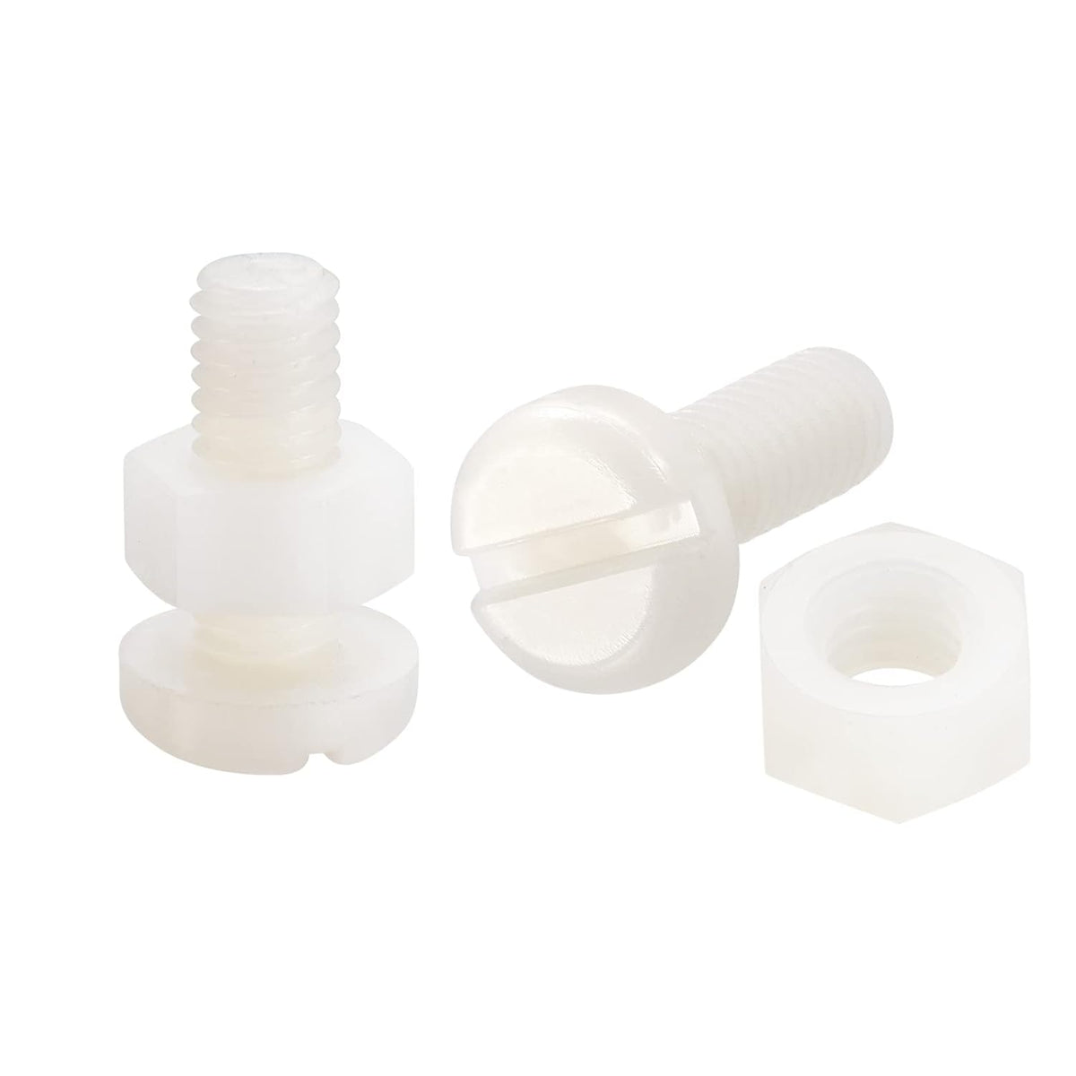 20 Pairs Nylon Screw Nut Assortment, M6x16mm Slotted Pan Head Screws & M6 Hex Nuts for Machinery, Electronics, White