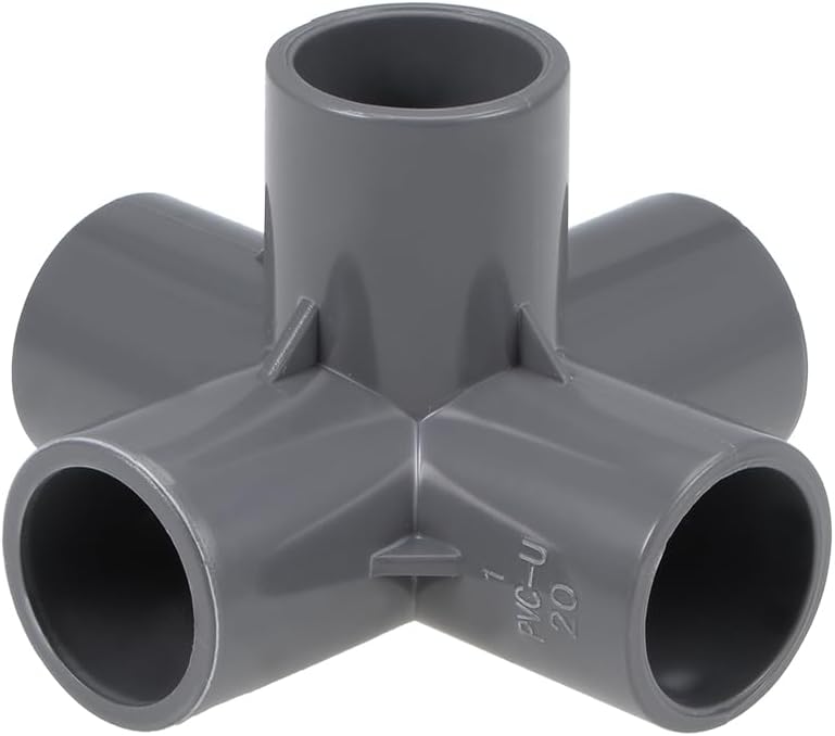 5-Way Elbow PVC Pipe Fitting Furniture Grade 20mm Size Tee Corner Fittings Gray 5Pcs