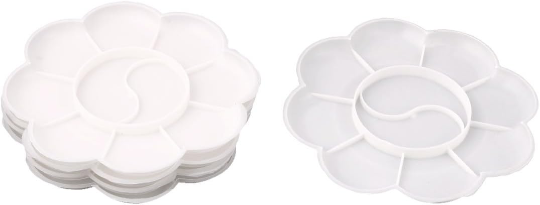 LinkMejor Plastic Round Artists 10 Well Paint Painting Palette Plate Trays 5 Pcs White