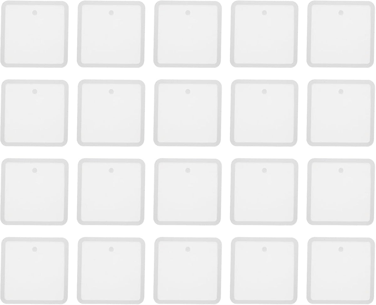 LinkMejor 20 Pcs Square Resin Moulds, Silicone Epoxy Mould Kit with Hole for Pendant Keychains Ornament Jewelry Resin Art Crafts Making DIY Crafts, Pink