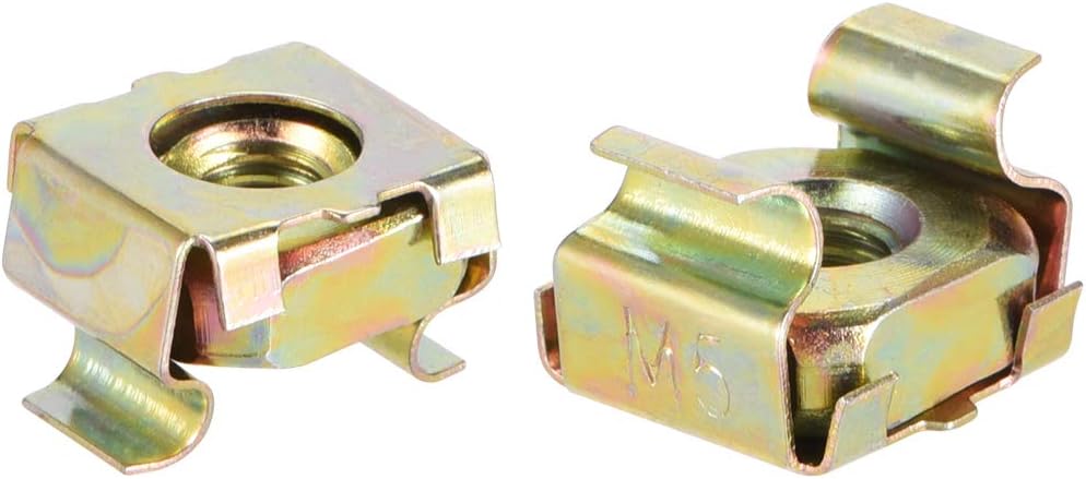 M5 Cage Nuts for Server Rack Cabinet, Carbon Steel Yellow Zinc Plated, Pack of 10