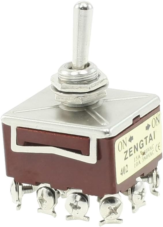 KT1322 DPDT Rocker Toggle Switch Heavy-Duty 15A 250V 20A 125V 6P ON/Off/ON Switch Metal Bat (1 Pack)