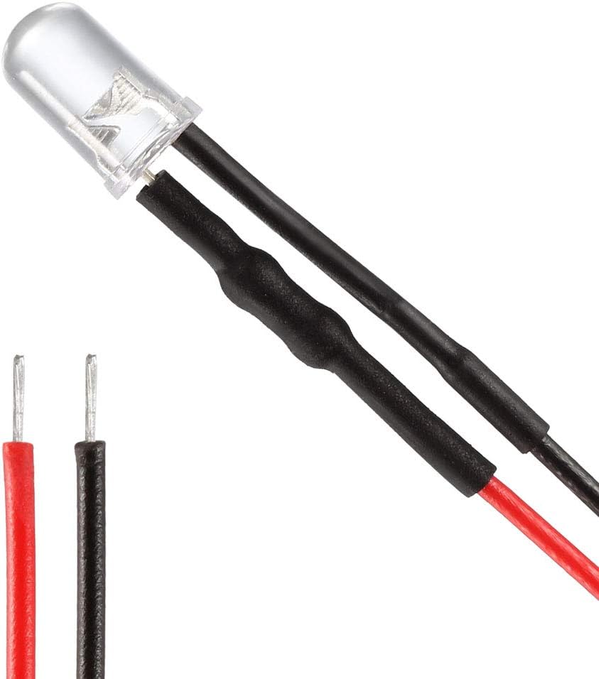 30Pcs 5mm Pre Wired LED, Red, Blue, Orange, Green, White, Pink DC3-6V Clear Lens, Light Emitting Diodes