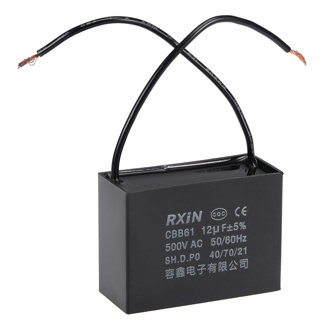 Ceiling Fan Capacitor CBB61 12uF 500V AC 2 Wires Metalized Polypropylene Film Capacitors 58x25x42mm for Water Pump Motor Generator