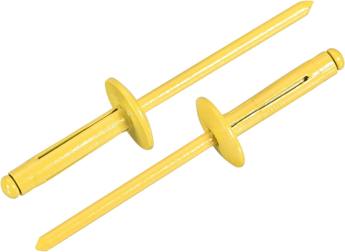 100Pcs 5/32"x3/4" Aluminum Large Head Tri Grip Rivets, Large Flange Tri Grip Rivets for DIY, Sheet Metal, Automotive Repairs, Furniture, Marine Boat (Yellow)