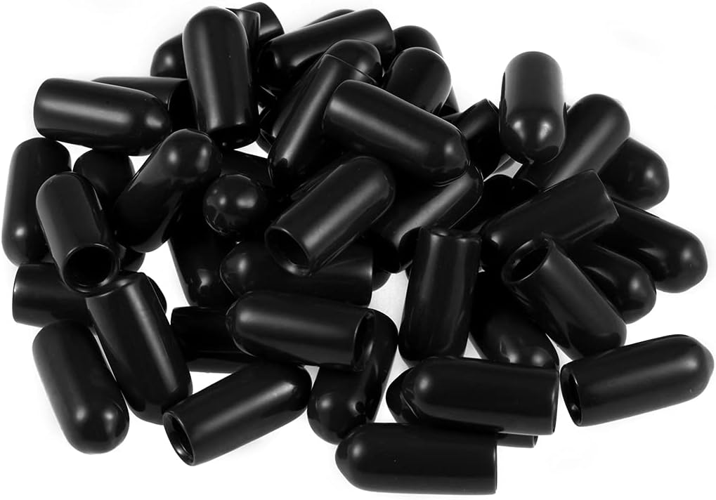 50pcs Rubber End Caps 5mm ID Vinyl Round Tube Bolt Cap Cover Thread Protectors Black