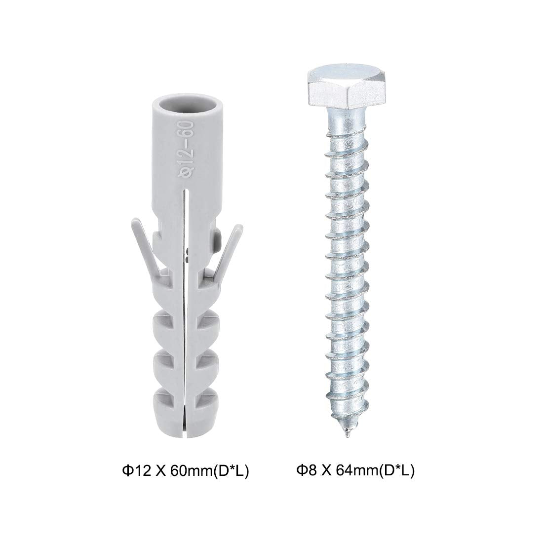 12x60mm Plastic Expansion Tube for Drywall with Hex Screws Gray 15pcs