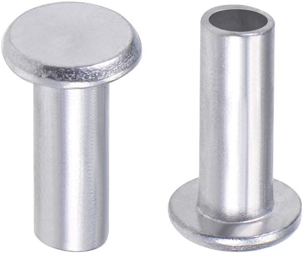 50 Pcs 6mm x 16mm Aluminum Flat Head Semi-Tubular Rivets Silver Tone