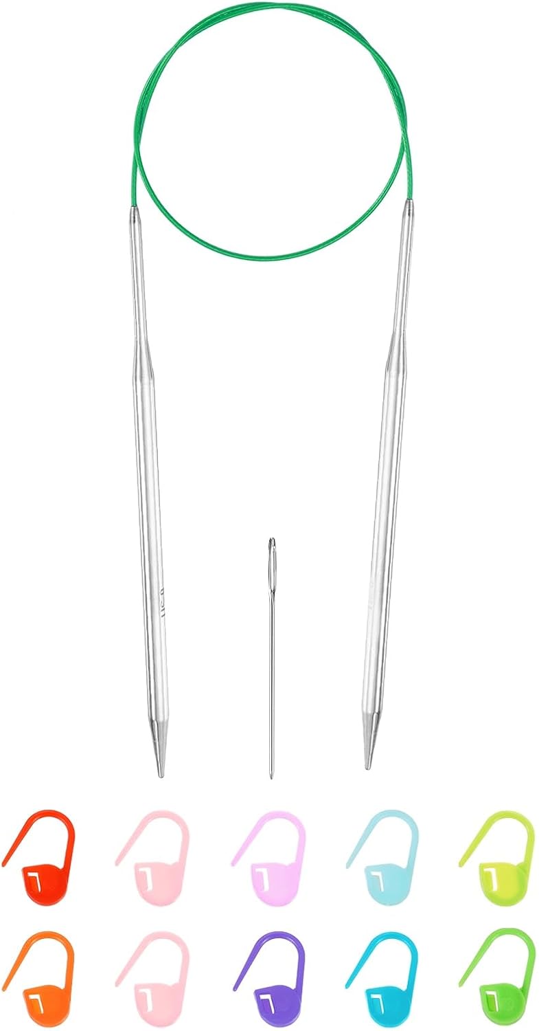 US 4(3.5mm) Knitting Circular Needle 26 Inch(65cm) Metal Round Stainless Steel Needle with Large Eye Sewing & Stitch Markers for Handmade Projects DIY Knit Blankets