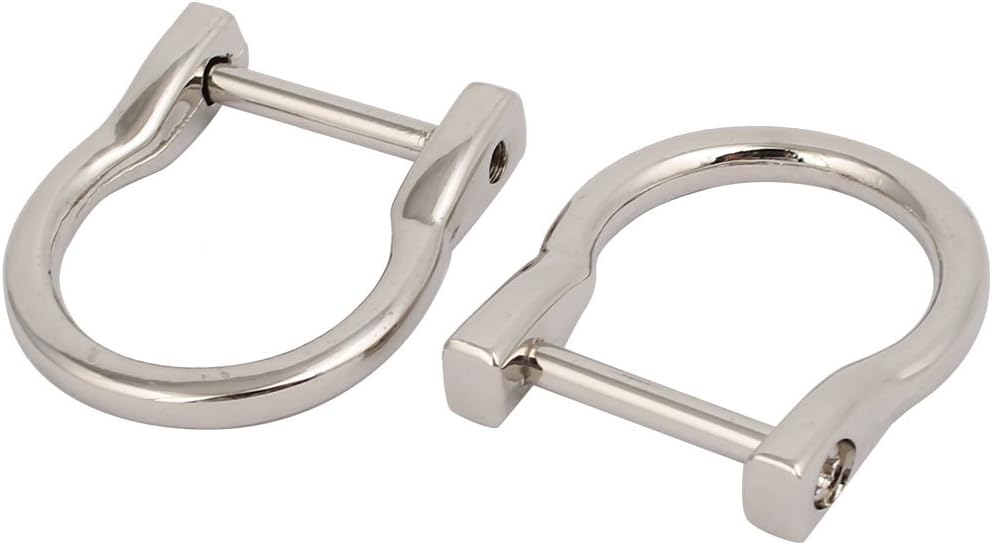 LinkMejor 20mm Inner Width Metal U Shaped Screw Mounted Buckle D Ring Silver Tone 2pcs