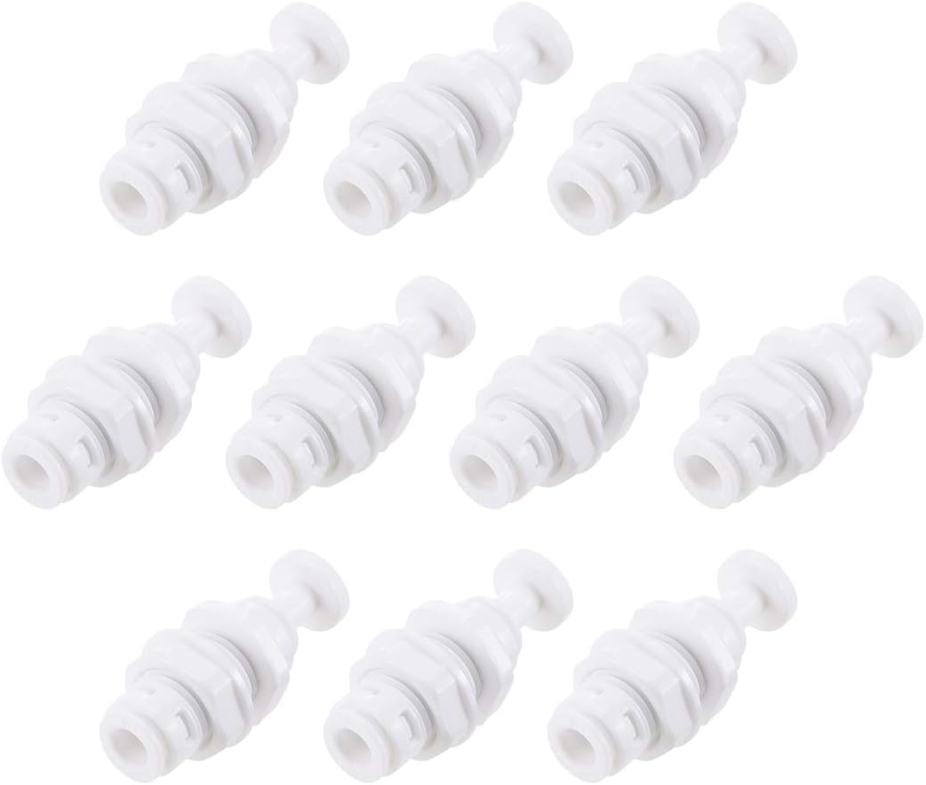 Quick Bulkhead Connector 1/4" to 1/4", Straight Connect Fittings for RO Water Purifier, 35mm White 10Pcs