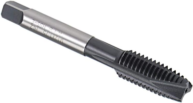 M12 x 1.75 Spiral Point Threading Tap, H2 Tolerance High Speed Steel TICN Coated, Round Shank with Square End, Metric Screw Taps Tapping Bit for Machinist Thread Repair