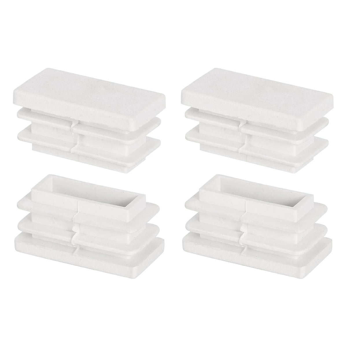 1.18 x 0.6 Inch Rectangle Plastic Plug, 4 Pcs White Pipe Tubing End Cap Plastic Plug Cap Insert Glide Insert for Metal Tubing Fence Table Chairs Furniture, White