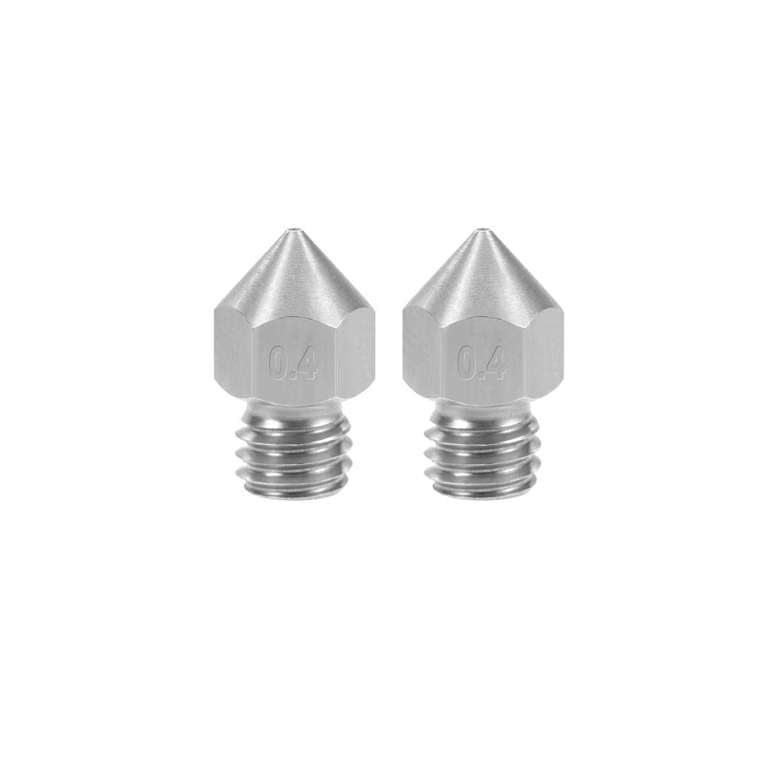 0.4mm 3D Printer Nozzle Head M6 Thread Replacement for MK8 1.75mm Extruder Print, Stainless Steel 2pcs