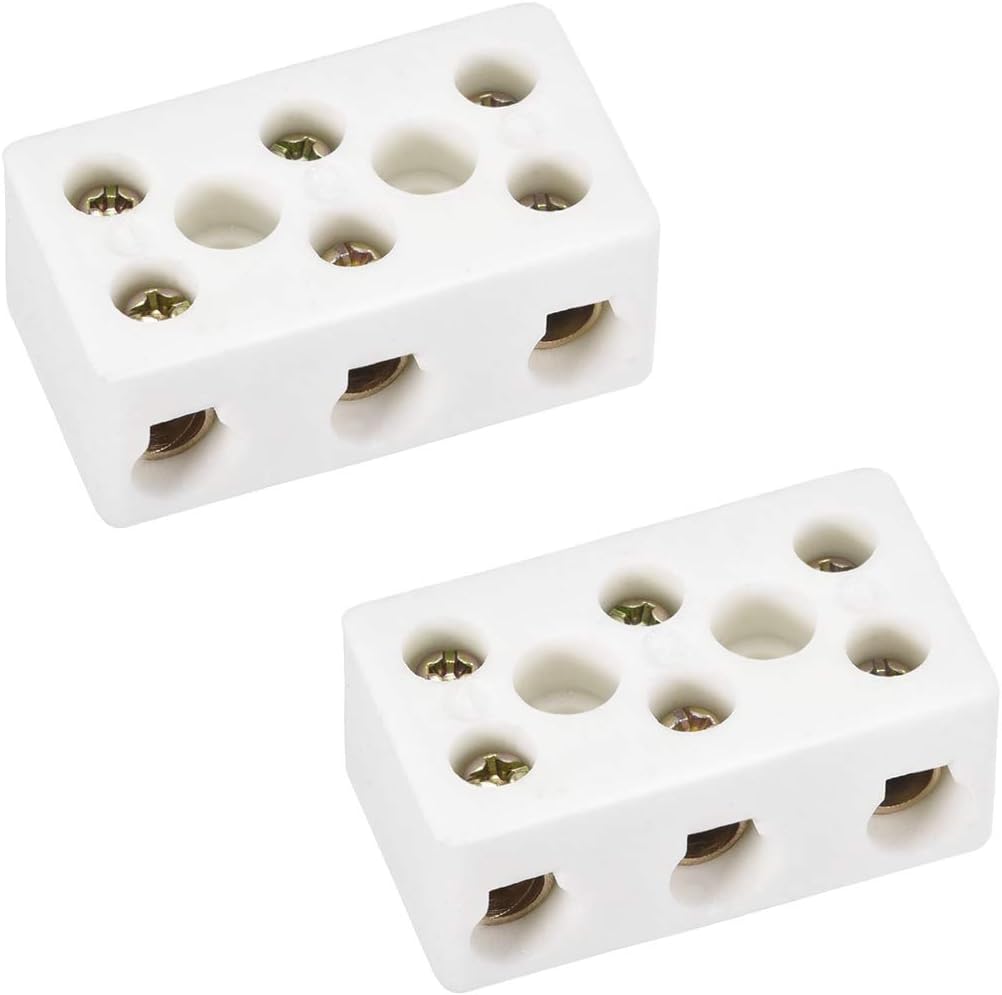 3 Way Ceramics Terminal Blocks High Temp Porcelain Ceramic Connectors for Electrical Wire Cable 2pcs