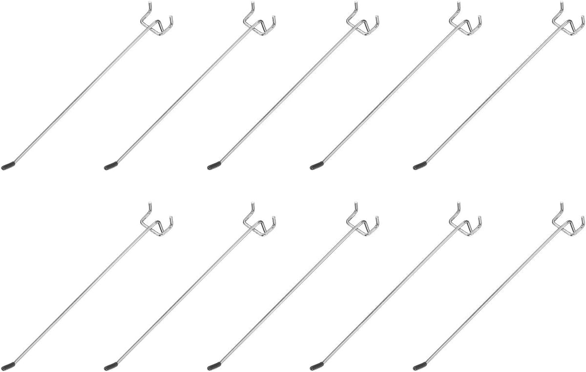 10Pcs Pegboard Hooks, 9.8 in l Shape Pegboard Wall Hook Heavy Duty Peg Board Shelving Hook 0.16" T Fit 1-1/4" Hole Pegboard for Wall Organizing, Garage, Kitchen, Store, Silver