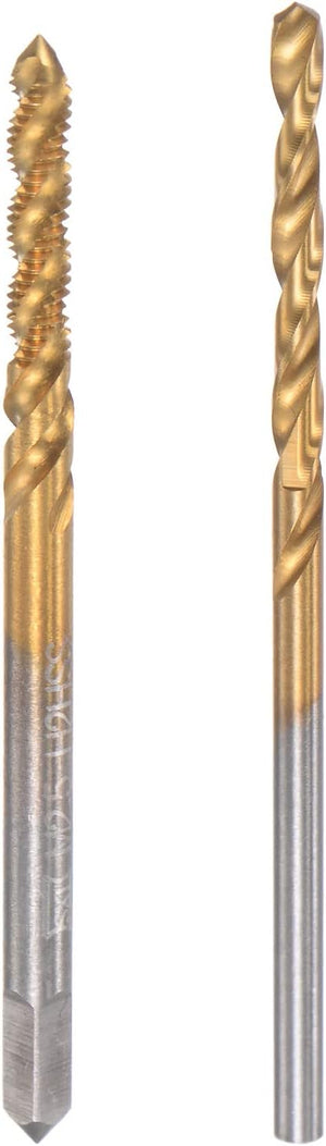 M2.5 x 0.45 Spiral Flute Tap and 2.1mm Twist Drill Bit Set, Metric Titanium Plated 6542 High Speed Steel Machine Threading Screw Thread Tap Drilling Tool