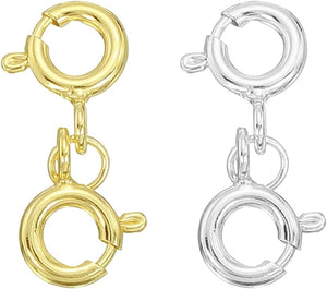 2 Set Double Spring Clasp, 6mm/0.24" Silver Round Open Spring Ring Clasps Connectors for DIY Necklace Bracelets Jewelry Making, SilverTone/Gold Tone