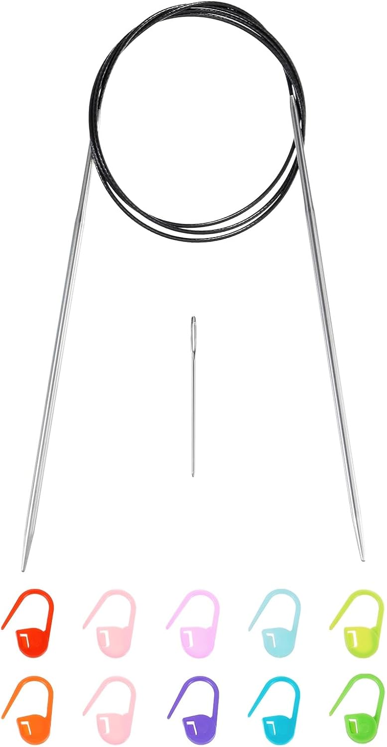 US 3(3.25mm) Knitting Circular Needle 40 Inch(100cm) Metal Round Stainless Steel Needle with Large Eye Sewing & Stitch Markers for Handmade Projects DIY Knit Blankets