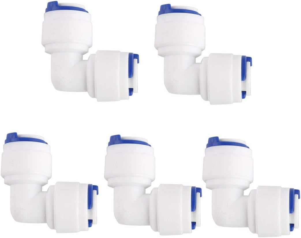 1/4 Inch OD Elblow Quick Connect Water Purifiers Tube Fittings Push in To Connector Filter RO Tubing Connector for RO Reverse Osmosis System 5pcs