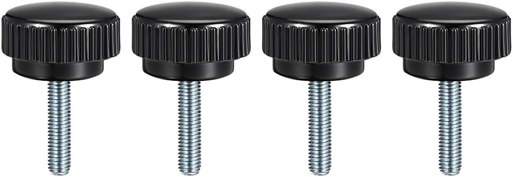 M8 x 25mm Metric Male Thread Knurled Clamping Knobs Grip Thumb Screw on Type Plastic Threaded Hand Bolt Knobs Black 4 Pcs