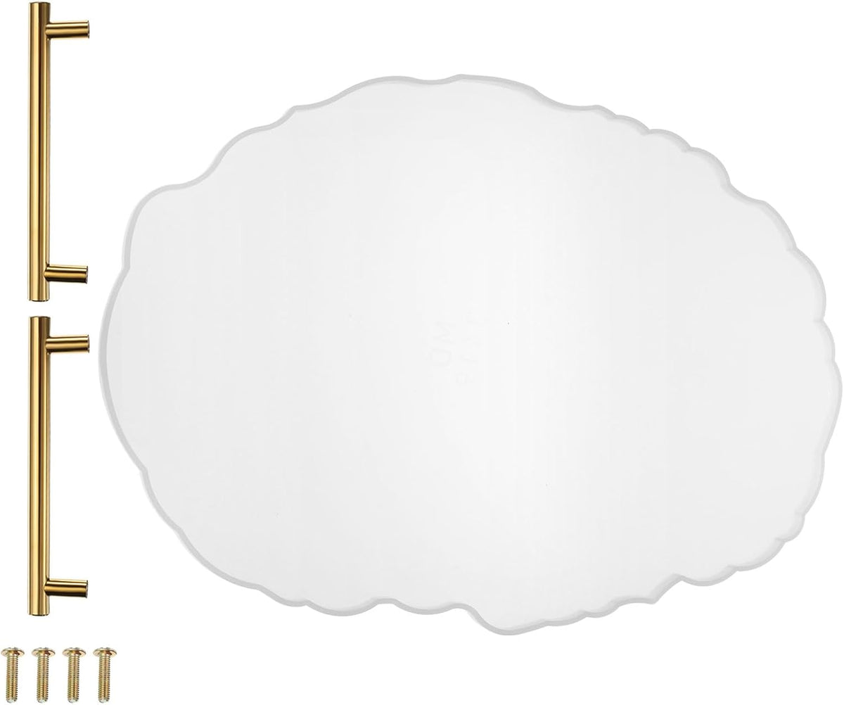 LinkMejor Silicone Tray Molds with 2pcs Gold Handles for Epoxy Resin Oval Resin Tray Molds for DIY Craft Projects, Making Faux Agate Trays, Home Decoration, 13.8x9.1 Inch, White