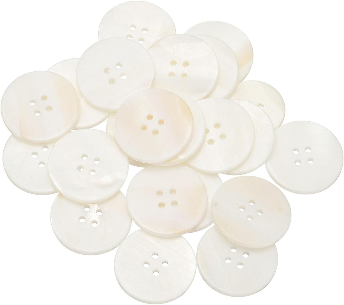 21Pcs Natural Shell Button, 4 Hole 25mm Round Mother of Pearl Buttons for Shirt Coats Suits Jacket Jeans Skirts DIY Sewing Crafts, White
