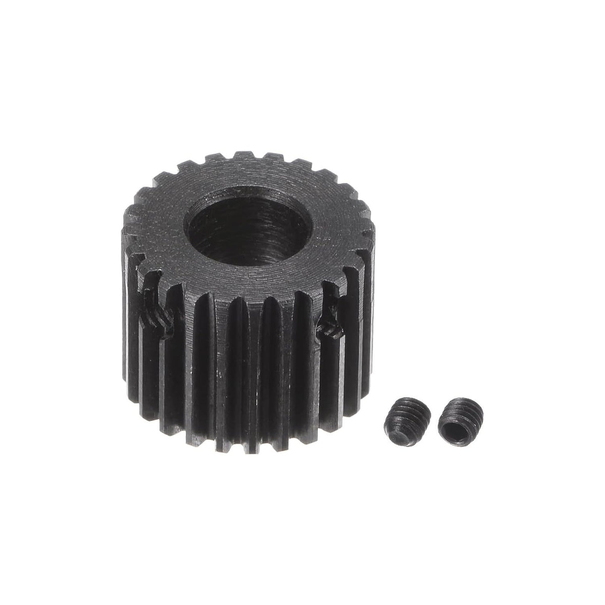 Pinion Gear Set, 45# Carbon Steel Motor Rack Spur Gear Black, 0.5 Mod 24T 6mm Bore 13mm Outer Dia, M3 Set Screws Included