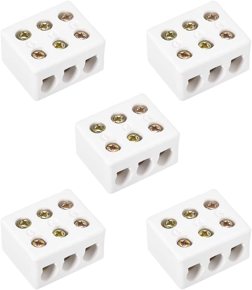 3 Way 6 Hole Ceramics Terminal Blocks High Temp Porcelain Ceramic Connectors 5pcs