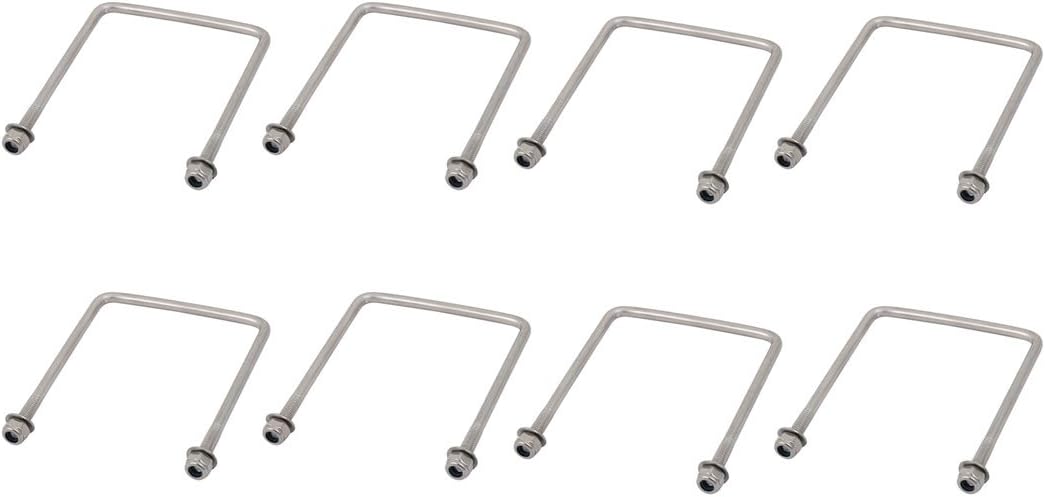 M4 Thread 70mm Length 304 Stainless Steel Square U Bolt Silver Tone 8pcs