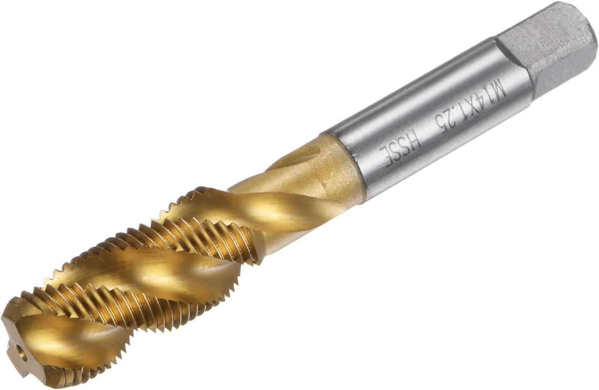 Spiral Flute Threading Tap M14 x 1.25, Metric HSS (High Speed Steel) Titanium Plated Machine Thread Screw Tap 4 Flutes Tapping Tool H2 Tolerance