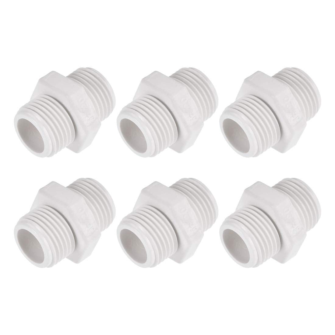 Pipe Fitting, G1/2 Male Thread, Hex Nipple Tube Adaptor Connector Hose Connector, for Water Tanks, PVC Plastic, White, Pack of 6