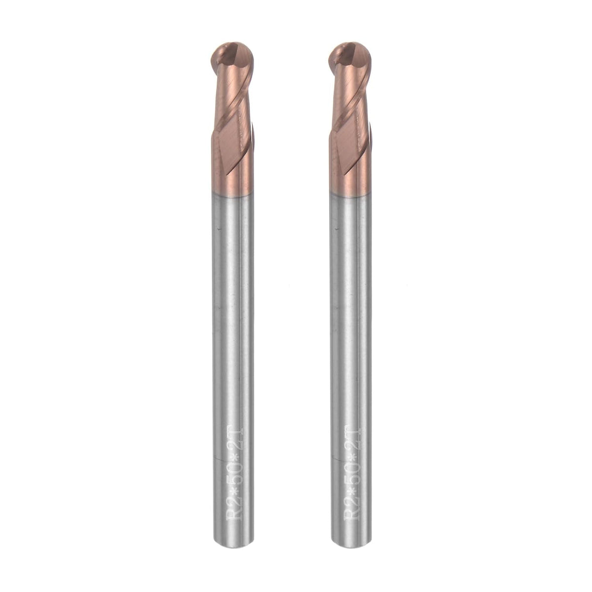 2pcs Ball Nose End Mills CNC Router Bits, 2mm (5/64") Radius Solid Carbide TiSin Coated 2 Flutes HRC55 4mm (5/32") Diameter 4mm (5/32") Shank Cutter Milling Tools