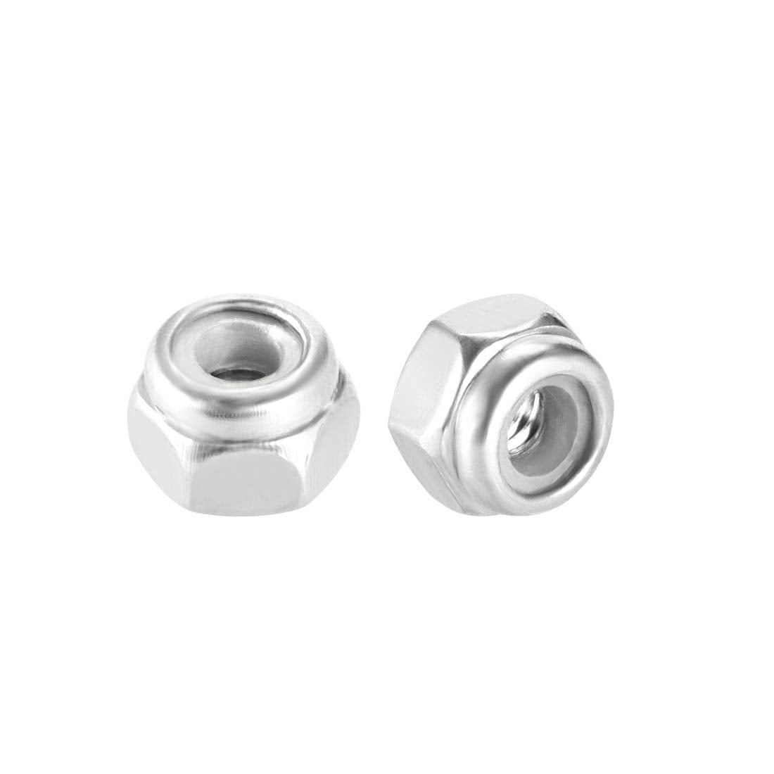 M2.5 x 0.45mm Nylon Insert Hex Lock Nuts, 304 Stainless Steel, Plain Finish, Pack of 20
