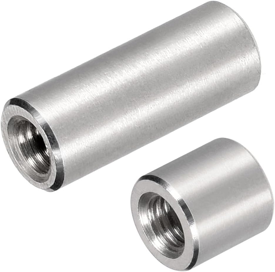 Coupling Nuts - 10mm/25mm Height M6 Metric 304 Stainless Steel Round Connector Nuts, Silver Tone, Pack of 10