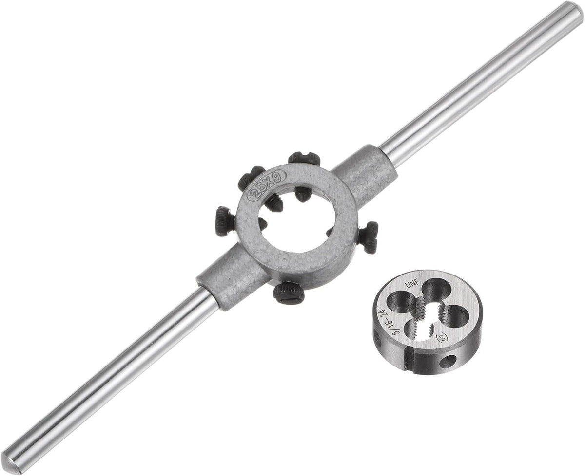 Die Stock Handle Wrench Set, 5/16-24 UNF Round Die and 25mm Die Holder (Fits 5/16" (UNC/UNF) / Metric M7-M9 / 25mm OD Dies) for Bolt Thread Repair