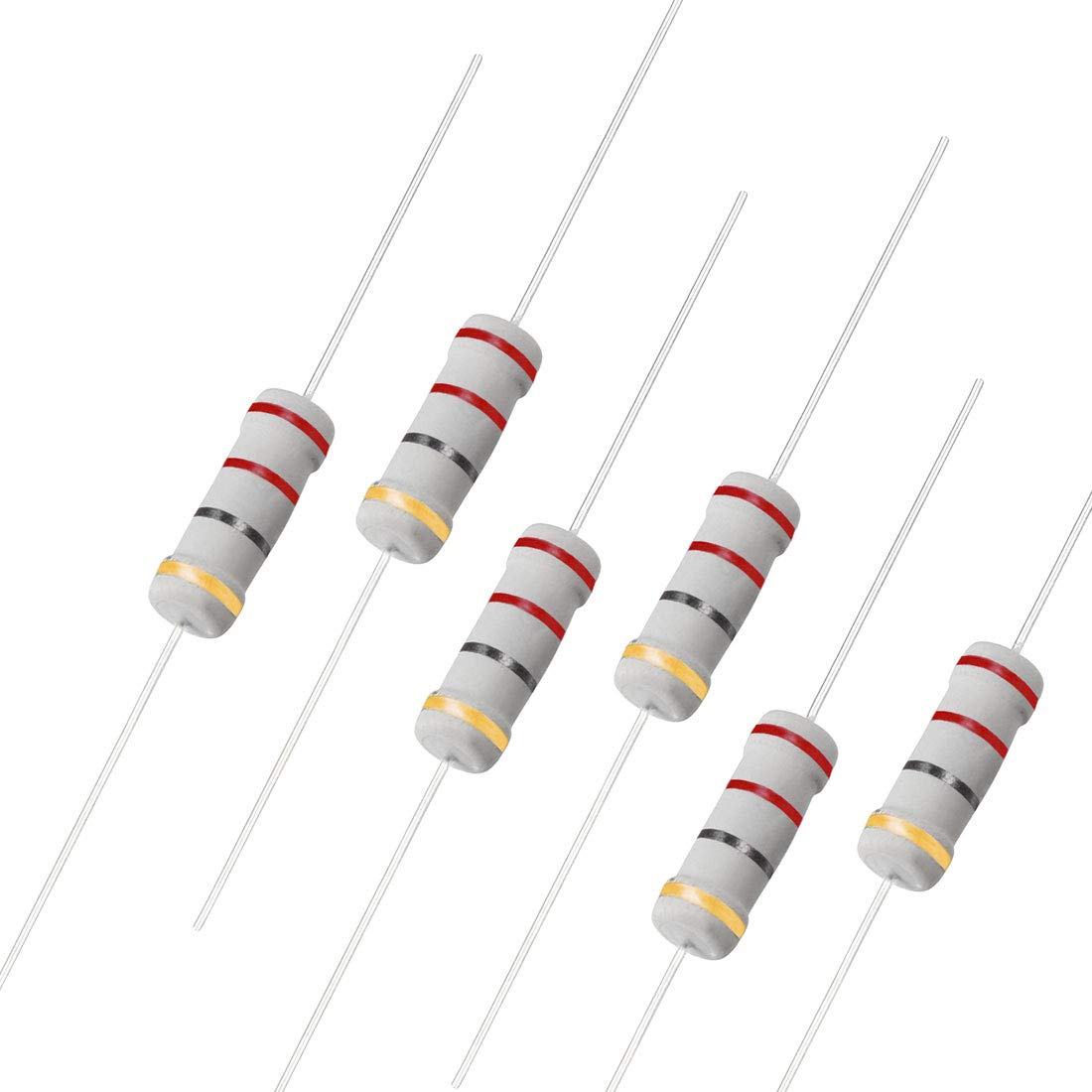 50Pcs 22 Ohm Resistor, 2W 5% Tolerance Carbon Film Resistors, 4 Bands for DIY Electronic Projects and Experiments