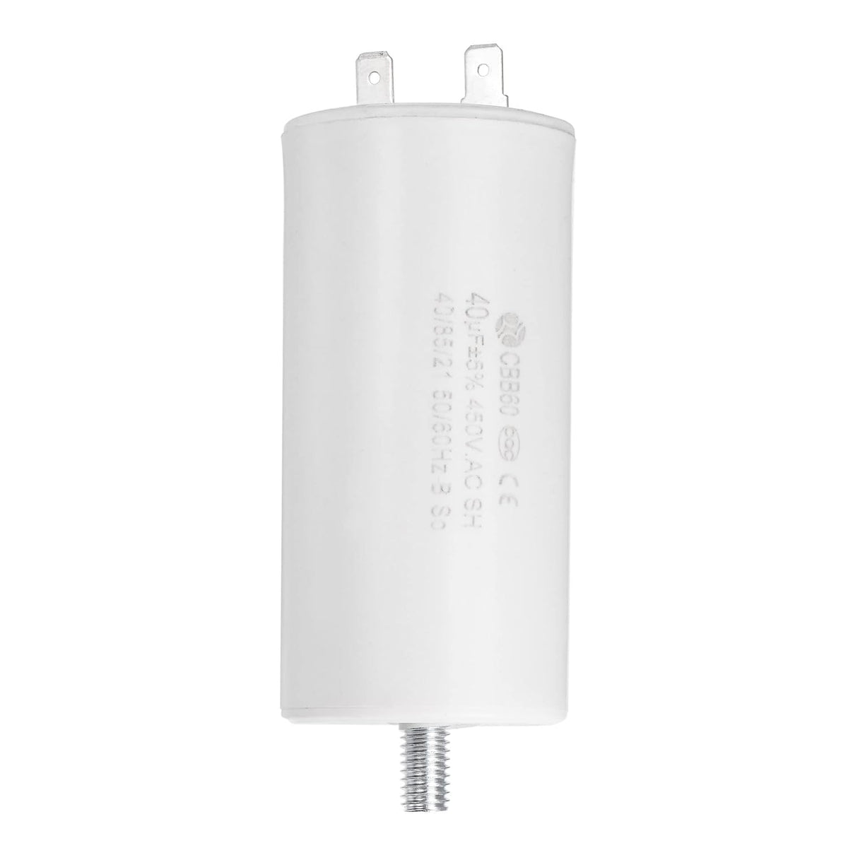 CBB60 Run Capacitor 40uF 450V AC Single Insert 50/60Hz Cylinder 92x45mm White with Fixing Stud for Air Compressor Water Pump Motor