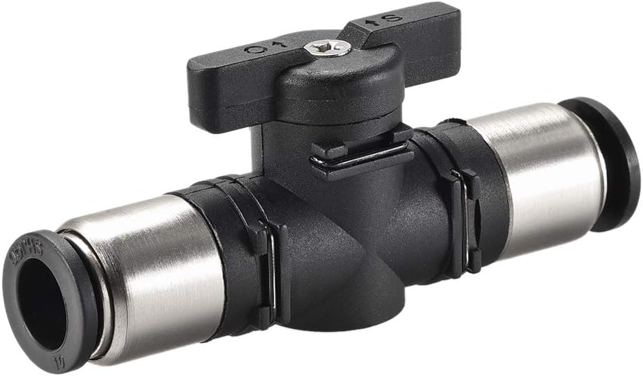 Pneumatic Ball Valve, Push to Connect Shut off Valve, 10mm Inner Diameter, for Air Flow Control, Plastic Zinc Alloy Black